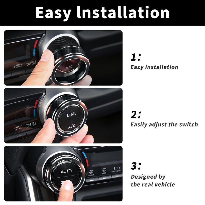 Polodunn for Toyota RAV4 Accessories 2025 2024 2023 2022 2021 2020 2019 -Air Conditioning Knob Covers, Push Start Button Cover Trim Rings 4pcs (Black) - Image 5
